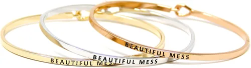 Vista 5 de By you - Brazalete con gancho, pulsera delgada grabada con un mensaje positivo e inspirador