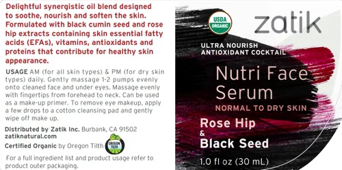 Vista 2 de Zatik Naturals - Nutri - Suero facial con rosa mosqueta y semillas negras, USDA orgánico, vegano, sin OMG, sin gluten, sin soja, sin alcohol, pH