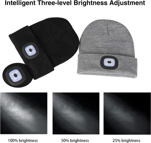 Vista 6 de PRAVETTE - Gorro de punto con luz LED, recargable, con USB, para hombre, mujer
