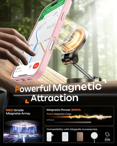 Vista 240 de TOCOL Funda para iPhone 11, compatible con Magsafe, protección completa de cámara, imanes integrados, protección contra caídas, funda translúcida