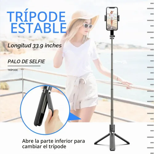 Vista 5 de Estabilizador de cardán para smartphone, con palo selfie retráctil y trípode, control remoto multifunción de 1 eje con rotación automática de 360°