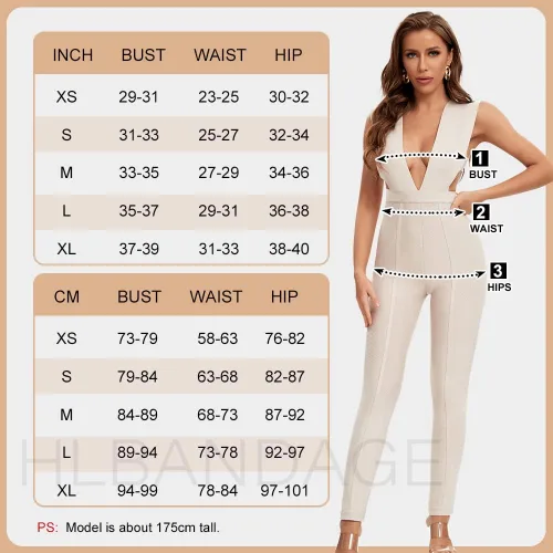Vista 6 de HLVendage Deep V Neck Sexy Rayon Clubware Vendaje Mono Bodycon Mameluco Pantalones