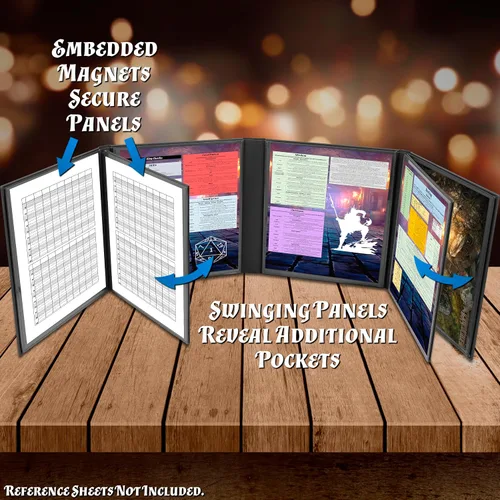 Vista 2 de CASEMATIX DM Screen - Pantalla de cuero sintético de 8 paneles de lujo GM – Pantalla plegable de ocho paneles con 2 paneles oscilantes y bolsillos