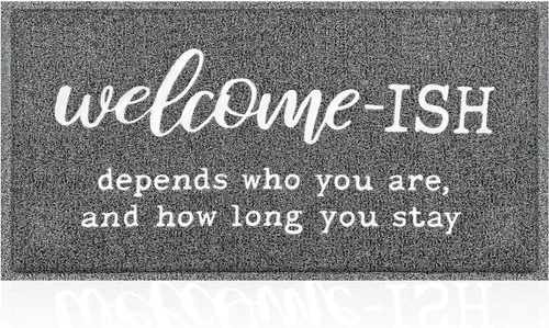 Vista 17 de JJUUYOU Felpudo de bienvenida para puerta delantera, entrada al aire libre, Welcome Ish Depends Who You are, tapete antideslizante de goma