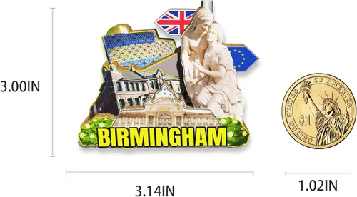 Vista 3 de Imán de nevera con imán de Reino Unido Birmingham Inglaterra 3D, monumentos de madera para viajes, recuerdos coleccionables, decoración hecha a