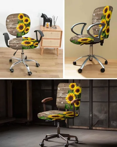 Vista 6 de Funda elástica para silla de oficina con diseño floral de granja, funda de asiento para silla de computadora, funda para respaldo, elástica