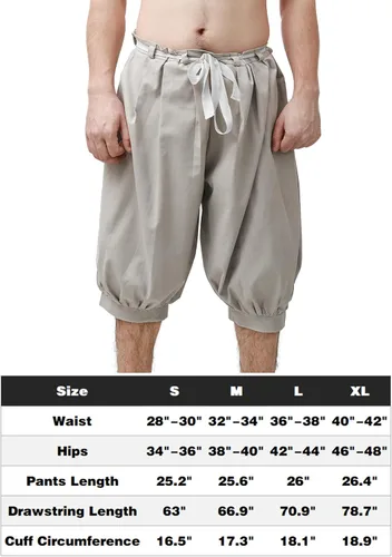 Vista 6 de VISINE FURPHI - Pantalones coloniales medievales para hombre, pantalones cortos de lino con bandas a la rodilla, disfraz renacentista