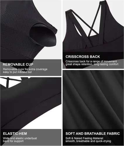 Vista 5 de AFITNE Brasier deportivo con tirantes para mujer, espalda cruzada, soporte medio, acolchado, entrenamiento, fitness, yoga, con copas extraíbles