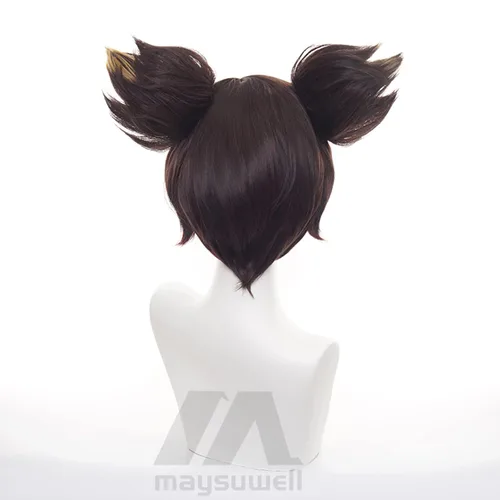 Vista 4 de Genshin Impact - Peluca de anime para Xinyan de cabello castaño corto con gorra de peluca gratis para cómics, espectáculo de cosplay, Halloween