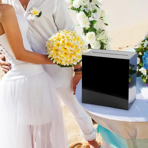 Vista 3 de Fowecelt Caja de Tarjetas de Boda de Acrílico Negro, Caja de Tarjetas DIY Grande en Blanco Sin Imprimir para Recepción de Boda, Fiesta