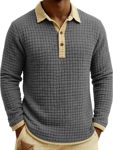 Vista 37 de Polo de punto para hombre, manga larga, ligero, informal, con cuello