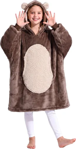 Vista 14 de Catalonia Sudadera tipo manta con capucha para niños, sudadera de sherpa extragrande para adolescentes jóvenes, idea de regalo
