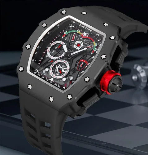 Vista 6 de Tonneau - Relojes de vestir punk, únicos, para hombre, impermeables, analógicos, deportes, trabajo, hombre, reloj de pulsera luminosa de silicona, L