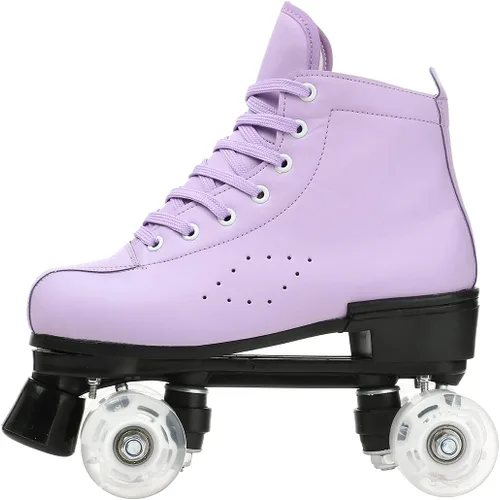 Vista 3 de Patines de ruedas para mujeres y hombres, zapatos altos de piel de vacuno, patines clásicos de doble fila, patines de cuatro ruedas para hombres