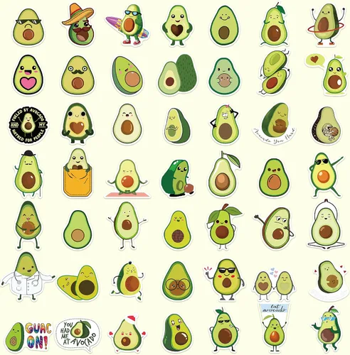 Vista 3 de 100 calcomanías de aguacate, calcomanías de aguacates de dibujos animados no repetitivos, calcomanías de aguacates de frutas de vinilo impermeable