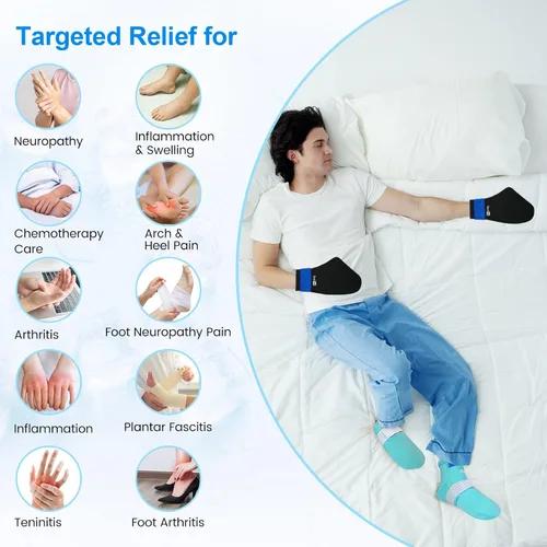 Vista 2 de SuzziPad Calcetines de terapia de frío y guantes fríos de bolsa de hielo para quimioterapia neuropatía, paquete de cuidado de quimioterapia