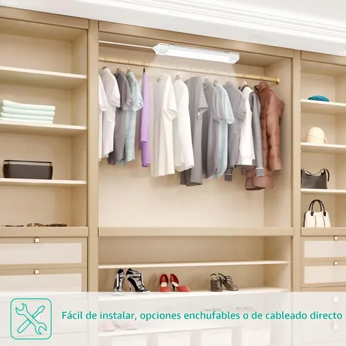 Vista 4 de Luces LED de armario con enchufe, luces de techo enchufables de 17 pulgadas y 1700 lúmenes, luz de tienda impermeable IP66 de 16 vatios, luz