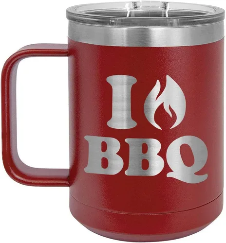 Vista 18 de I Love BBQ Black Taza de café de 15 oz con tapa deslizante Taza de café de viaje aislada Idea de regalo para barbacoa y parrilla para hombres
