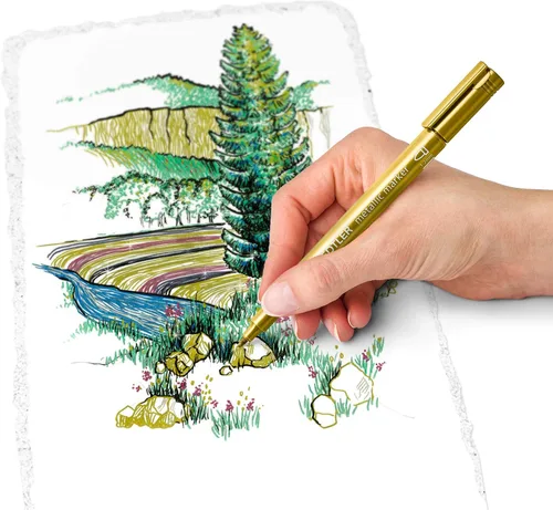 Vista 4 de STAEDTLER 8323-S BK3 Pack of Gold and Silver Metallic Pens and a White Marker Pen