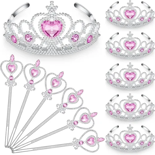 Vista 9 de Chalyna 12 piezas de coronas de princesa tiara para niña pequeña, tiara de plástico con joya de corazón de plata, regalo de invierno para cumpleaños