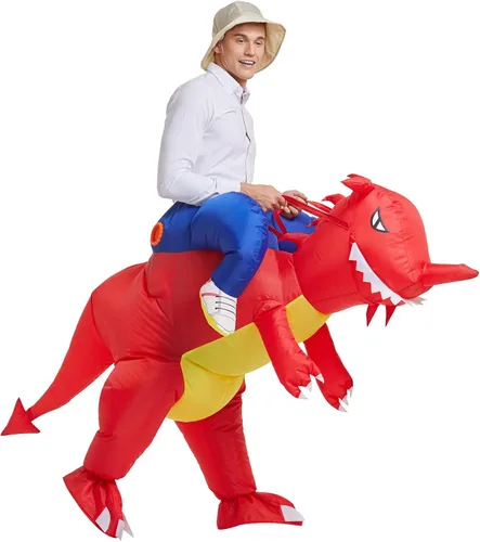 Vista 2 de YEAHBEER - Disfraz inflable de dinosaurio T-Rex para Halloween disfraz de dinosaurio rojo elegante