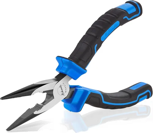Vista 8 de Alicates de punta de aguja de mandíbula lisa, alicates de punta larga de acero de alto carbono sin dentar de 4.8 pulgadas para fabricación de joyas