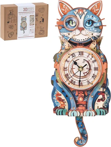 Vista 8 de Rompecabezas de madera 3D para adultos, kit de modelo de reloj de águila calva con péndulo, rompecabezas 3D para adultos, kit de reloj de pared DIY