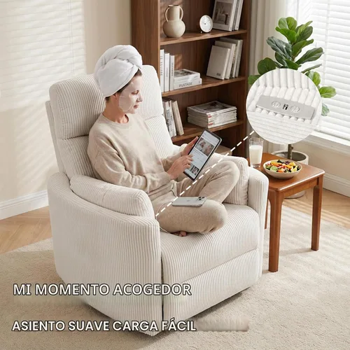 Vista 7 de Mecedora de gran tamaño con USB, 2 almohadas, color crema Blanco crema
