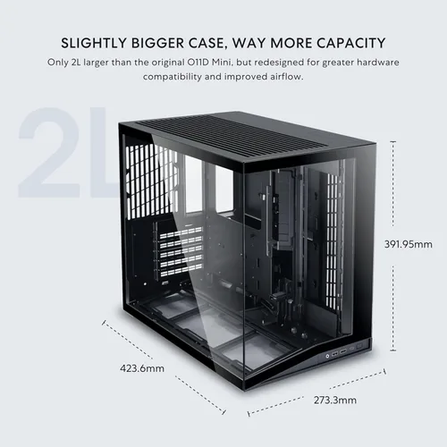 Vista 2 de LIAN LI O11D MINI V2 Carcasa de Computadora Compacta ATX Mid-Tower de Flujo de Aire Vista Panorámica Flujo de Aire Completamente Ventilado