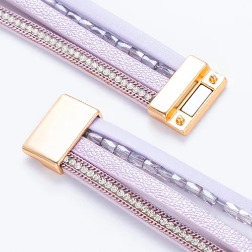 Vista 245 de FANCY SHINY - Pulsera de cuero estilo bohemio, pulsera de cuentas de cristal con cierre magnético, regalos de joyería para mujer