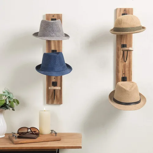 Vista 4 de MyGift Soporte de pared para sombreros, 2 unidades, organizador de sombrero de vaquero, abrigo, percha de ropa con alambre de metal y ganchos