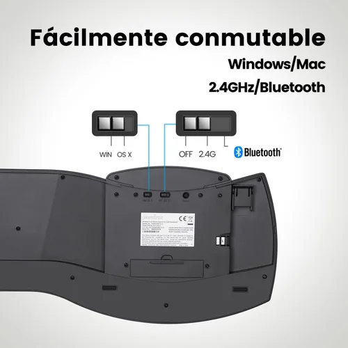 Vista 5 de Perixx PERIBOARD-612B ES - Teclado Inalámbrico RF con divisiones, sistema Dual y Bluetooth 4.0, Compatible con Windows 10 y macOS - QWERTY Español
