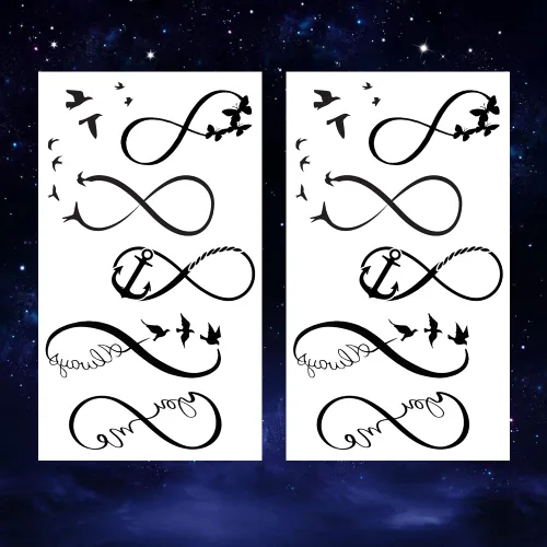 Vista 2 de Juego de 2 calcomanías de tatuaje temporal pequeñas, diseño de pájaro con diseño de pájaro "Always You and Me" para mano, cuello, cara, muñeca, K-488