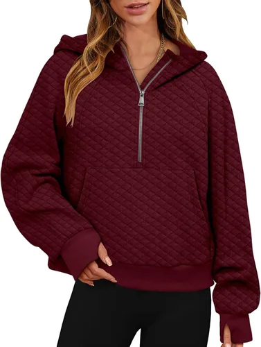 Vista 2 de BETTE BOUTIK Sudaderas con capucha atléticas con media cremallera para mujer, con forro polar, ropa de invierno 2023