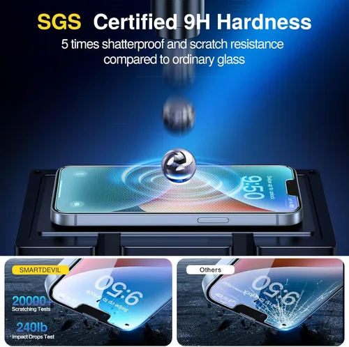 Vista 3 de SMARTDEVIL Paquete de 2 protectores de pantalla para iPhone 12 Mini, vidrio templado, película transparente HD, fácil instalación, sin polvo y sin