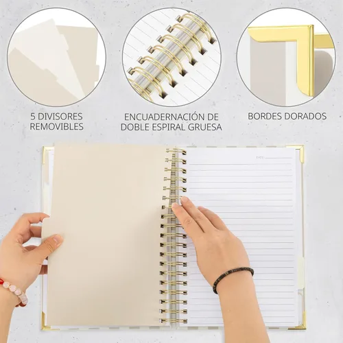 Vista 5 de Cuaderno en Espiral Grueso y Estético Con Pestañas - Diario Premium Para Mujeres Tamaño B5 - Cuaderno de Notas Rayado Para Universidad Con 300