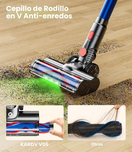 Vista 3 de KARDV Aspiradora inalámbrica, aspiradora de 500 W/40 Kpa para el hogar, aspiradora de palo de 60 minutos con pantalla LED, carga antienredos