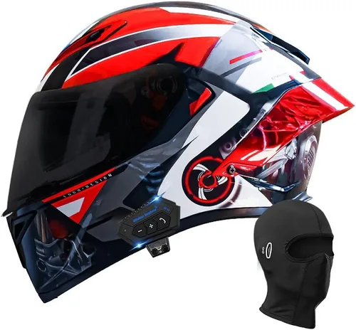 Vista 15 de Casco de motocicleta Bluetooth de cara completa, aprobado por DOT, casco antivaho, doble visera, casco de bicicleta de calle, altavoz dual integrado