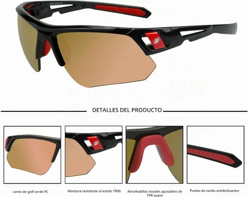 Vista 5 de Gafas de sol de golf para hombres y mujeres, gafas de sol deportivas sin montura con protección UV400 Bj810 Marco Negro Oro Rosa