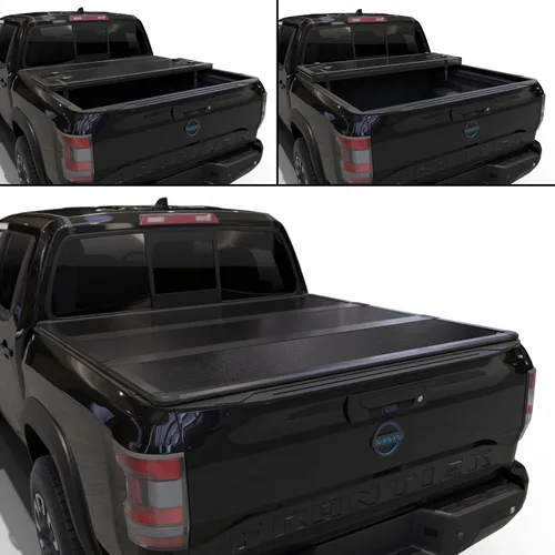 Vista 2 de Cubrecapotas rígida plegable para caja de camioneta compatible con Nissan Frontier 2005-2026, cama de 5 pies (60")