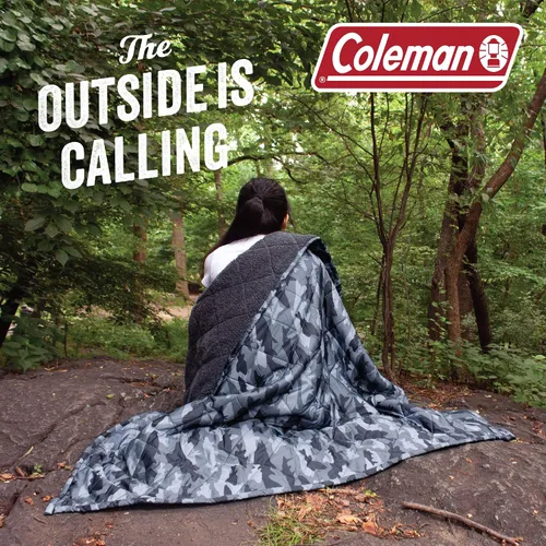 Vista 4 de Coleman Manta reversible para interior y exterior, resistente al agua y Sherpa, 50 x 60 pulgadas, azul