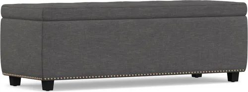 Vista 12 de Otomano rectangular de almacenamiento Simpli Home Hamilton, Madera, Gris pizarra Pizarra gris