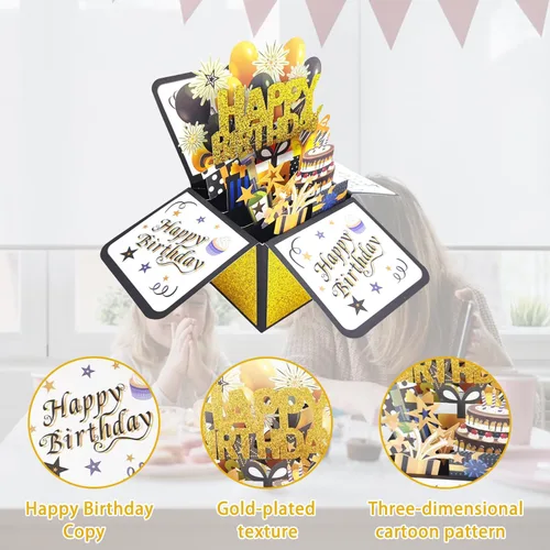 Vista 2 de Tarjeta de cumpleaños 3D emergente, tarjeta de felicitación en blanco con sobre, regalo de cumpleaños para él, papá, marido, hijo, mujeres, niños