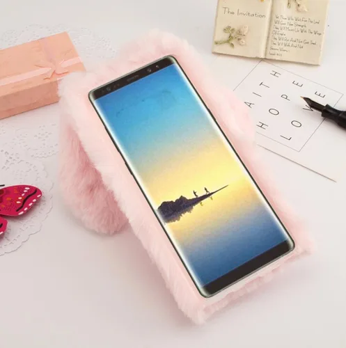 Vista 2 de Carcasa para Galaxy Note8, funda de conejo Note8, lindo juguete cálido hecho a mano con orejas de conejo, funda de felpa flexible y suave