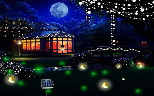 Vista 6 de Luces solares de luciérnaga con 9 luces LED parpadeantes para exteriores Divertidas luciérnagas de luz verde amarillento para jardín, patio