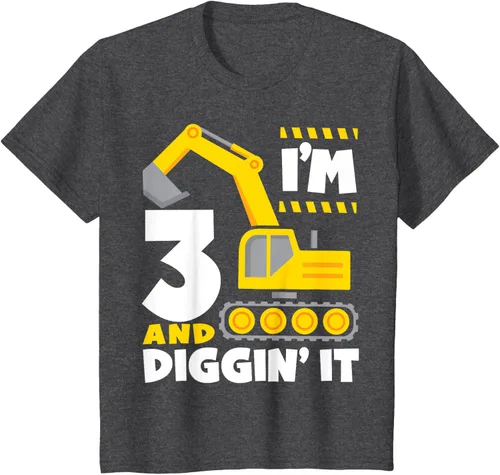 Vista 13 de Kids I'm 3 and Diggin It - Camiseta para niños con diseño de excavadora de construcción, Negro