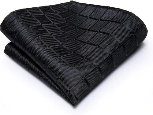 Vista 3 de Hi-Tie Corbata clásica a cuadros para hombre con gemelos de pañuelo