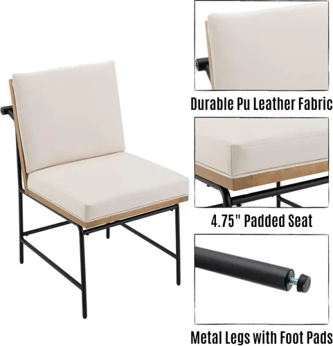 Vista 4 de LukeAlon Juego de 2 sillas de comedor de poliuretano con respaldo cuadrado Beige