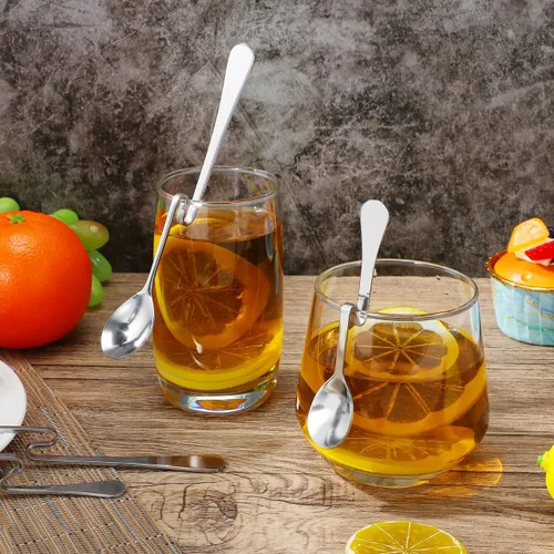 Vista 3 de OSALADI Paquete de 4 cucharas de café con mango curvo, cucharas de acero inoxidable para café, té, leche, jugo, postre, cucharas mezcladoras