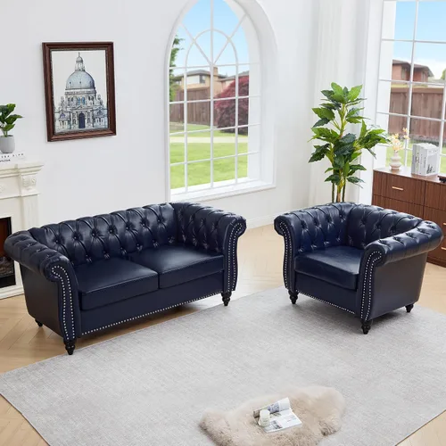 Vista 40 de QHITTY Juego de 2 piezas para sala de estar, Sofá Seccional Chesterfield Silla Contemporáneo Tapizado de Terciopelo Loveseat Juego de Sofás